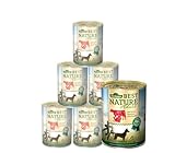 Dehner Best Nature Hundefutter, Nassfutter getreidefrei, für ausgewachsene Hunde, Rind / Pute / Karotten, 6 x 400 g Dose (2.4 kg)