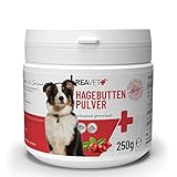 ReaVET Hagebuttenpulver für Hunde 250g – Naturrein in Premiumqualität, Stärkt Immunsystem + Gelenkfunktion, Reichhaltig an Vitamin C I Hagebutten Pulver für Hunde & Katzen, Ohne Zusätze