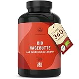 BIO HAGEBUTTEN Kapseln hochdosiert - EU Anbau - 3900mg Hagebuttenpulver BIO - 360 Kapseln - reine getrocknete Hagebutte - Ballaststoffreich - Bio Hagebuttenkapseln vegan & hochdosiert - TRUE NATURE®