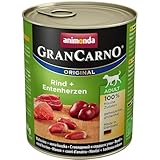 GranCarno Hunde Nassfutter mit Rind + Entenherzen (6 x 800 g), Hundefutter nass ohne Getreide und Zucker von animonda, für ausgewachsene Hunde, mit frischen fleischlichen Zutaten